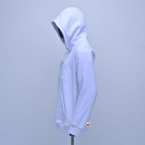 เสื้อฮู้ดผู้ชายสีขาว ผ้าฟลีซปักโลโก้ด้านหน้า แขนปกติ ระบายอากาศได้ดี ขายส่ง มีเชือกผูก เหมาะสำหรับฤดูหนาว - Product Image 4