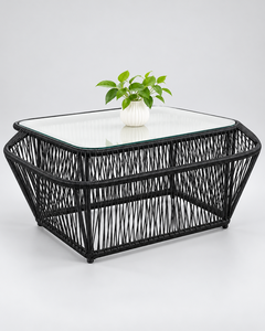 Ensemble de canapés d'extérieur en rotin PE noir moderne avec coussins blancs, 2 fauteuils et table basse en verre pour patio et jardin - Product Image 5