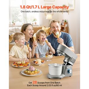 1,8 litri Impastatrice Elettrica da Banco con 6 Velocità, Funzione Gelatiera, Display Digitale LED, Timer, Frusta, Gancio per Impasto, Mixer per Alimenti - Product Image 2
