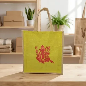 Sac de prière en jute moderne avec sangle personnalisée, capacité de 1,9 L, 8x8x8, sac cadeau religieux en jute naturel pour la Pooja et les occasions festives - Product Image 2