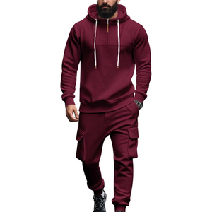 <b>Mens</b> Maroon Hooded Tracksuit Solid Color Full Length Casual Sweatshirt And Joggers With Side Pockets Drawstring Closure - Product Image 1