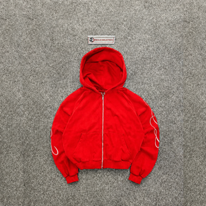 Custom Breathable Red Oversized Zip Hoodie Heavyweight Fleece Premium Relaxed Fit Unisex Cotton Casual Solid Color Winter - Product Image 5