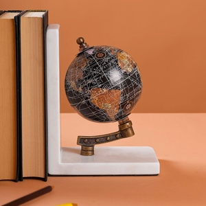 Traditional Marble Bookends with Globe Design 2Pcs Stone Book Holder Decorative World <b>Map</b> Pattern Round Shape Metal Handicraft - Product Image 3