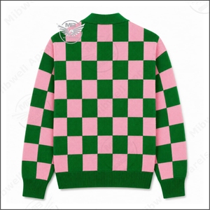Cárdigan de Mujer, Nuevo Diseño, Rosa y Verde a Cuadros, Zeta Phi Beta, Cuello en V, Manga Larga, Bordado, Tejido Informal - Product Image 2