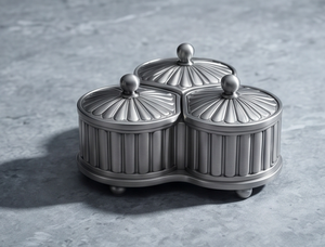 Caja de Metal Plateada de Lujo con Triple Compartimento para Frutos Secos, Contenedor Decorativo para Dátiles, Organizador Acanalado, Lata de Regalo para Fiestas, Venta al por Mayor - Product Image 1