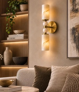 Applique murale moderne en laiton CH avec cylindre en marbre, éclairage intérieur pour entrée et décoration intérieure - Product Image 6