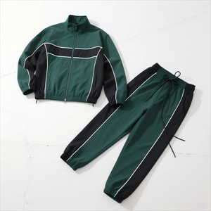 Chándal Unisex Verde y Negro con Bloques de Color, Cierre de Cremallera en Manga Larga, Estilo Informal para Adultos, Ropa de Otoño, Material de Poliéster Transpirable - Product Image 5