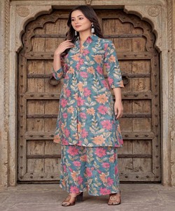 Conjunto de Dos Piezas con Estampado Floral de Rayón, Estilo Vintage, para Verano, Ropa Casual Étnica India/Pakistaní, Top y Pantalones Palazzo hasta la Rodilla, de Secado Rápido - Product Image 2