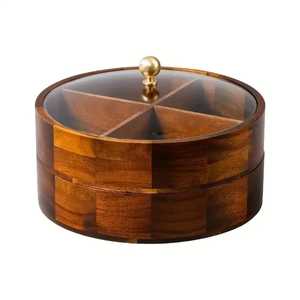 Large Acacia Wood Divided Serving Tray with Handles 5 Compartment Wooden Snack Platter for Nuts Fruits and Appetizers - Product Image 3