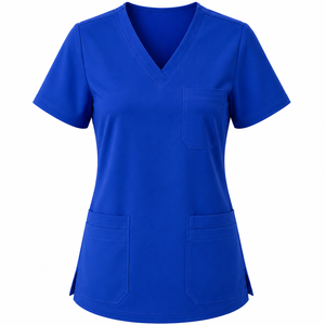Haut de blouse médicale personnalisé pour femme, col en V, manches courtes, multi-poches, uniforme médical, chemise d'infirmière, couleur unie, haut de blouse médicale pour femme - Product Image 1