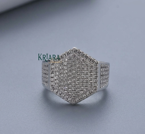 Bague Cocktail Hexagonale en Moissanite pour Homme, Argent 925 Plaqué Rhodium, Sertissage Pavé, Style Hip-Hop - Product Image 3