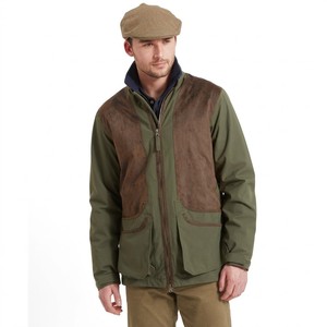 Veste de chasse pour homme en polyester camouflage vert olive, imperméable, coupe-vent, respirante, avec écussons en toile aux épaules et blocs de couleur, fermeture éclair - Product Image 1