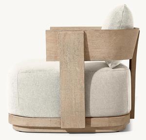 Fauteuil pivotant moderne en tissu avec structure en bois massif, siège individuel, pour extérieur, salle à manger, parc, jardin, villa, hôtel - Product Image 4