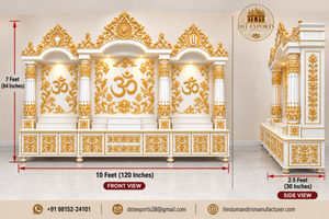 Large Traditional Bollywood Style Wooden Pooja Temple Pooja <b>Mandir</b> with Om Design Handmade MDF Temple for Living Room Home USA - Product Image 4