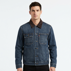 Blouson moto en jean délavé bleu foncé pour homme, col rabattu décontracté, boutons, grandes tailles, poches, finition de qualité, fabriqué au Bangladesh - Product Image 6