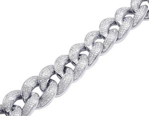 Luxury 925 Silver Chain Link <b>Bracelet</b> With Round Diamond Pavé Micro Insert Men's Everyday Wear - Product Image 1