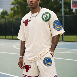 Ensemble coordonné de basketball oversize – Édition Street Performance pour homme en French Terry imprimé par transfert thermique, uni, délavé à l'acide, effet soleil éclairé - Product Image 2