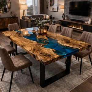 Luxury Epoxy River Live Edge Wood Resin Handmade Modern Custom <b>Walnut</b> Slab Dining <b>Table</b> Blue Resin Eco-Friendly Rectangle Diwali - Product Image 1