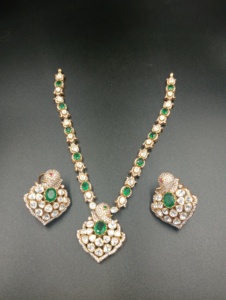 Amaira Jewels Gold Plated <b>Silver</b> <b>Necklace</b> Earring <b>Set</b> Polki Stones Clear Crystals Classic Floral Design Women's Wedding Jewelry - Product Image 1