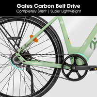 Vélo électrique LAMASSU pour adultes, moteur 350W, batterie 36V 15Ah, 20 MPH, autonomie de 53 miles, transmission par courroie Gates, noir et vert