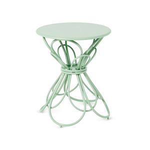 Mesa de Centro Redonda de Aluminio Verde Menta, Mesa Auxiliar de Bistró con Base de Alambre Tejido Moderno, Mesa de Cóctel con Tapa Metálica - Product Image 1