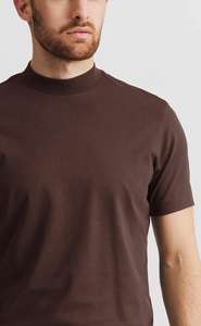 Camiseta de Cuello Redondo para Hombre, Color Marrón Oscuro, Casual, Manga Corta, Poliéster/Algodón, Tejido de Punto, Secado Rápido, Transpirable, Estilo Urbano Básico para Verano - Product Image 3