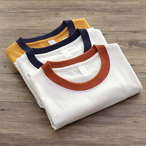 T-shirt blanc à manches courtes pour homme avec bordure contrastante orange Coupe classique Jersey en coton Col rond Couleur unie - Product Image 4