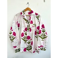 Gaun Kemeja Bohemian Motif Bunga Bahan Creper 100% Katun Kerah V Lengan Panjang Regular Fit Kancing Depan Bernapas Ramah Lingkungan Untuk Sehari-hari