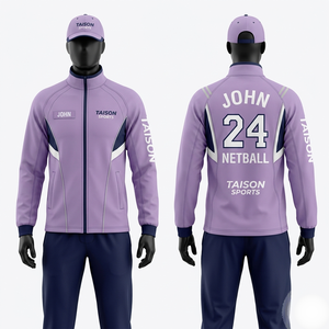 Chaqueta de Entrenamiento de Netball de Primera Calidad, 280 GSM, Poliéster y Spandex, Color Morado Marino con Paneles en Contraste, Sublimación Personalizada y Bordado - Product Image 1