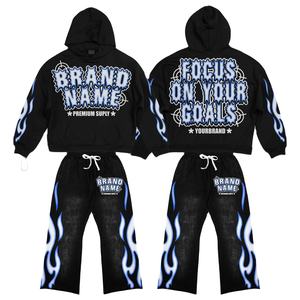 Survêtements à glissière de votre marque pour hommes Logo de broderie Poche cargo Ensembles de pantalons de survêtement et sweat à capuche évasés Survêtement Sialkot Pakistan - Product Image 6