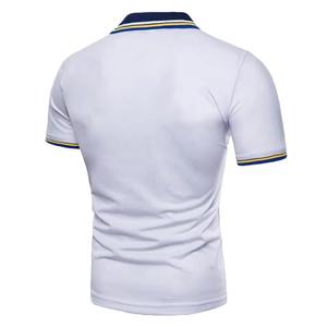 Chemise Classique Homme Bleu Marine avec Détail de Bordure Jaune et Blanc sur le Col et les Manches Coupe Classique Respirante Séchage Rapide 100% Coton - Product Image 4