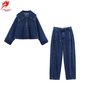 Chaquetas y pantalones vaqueros clásicos para mujer, combinación a juego con tela cómoda y estilo casual atemporal - Product Image 1