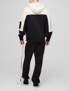 Ensemble 2 pièces sur mesure vintage streetwear : sweat à capuche et pantalon de jogging color block 100 % coton pour homme - Product Image 2