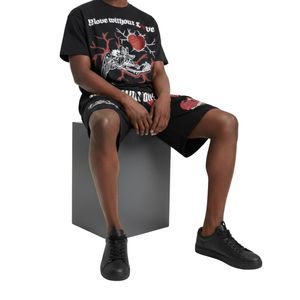 Ensemble court pour homme, streetwear, 2 pièces, t-shirt graphique et short, coton lourd, survêtement oversize, tenue gothique personnalisée - Product Image 3