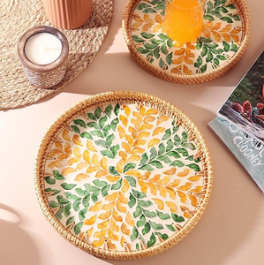 Bandeja de ratán y nácar para servir comida, dulces y decoración navideña, al precio más bajo. - Product Image 1