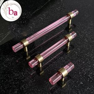 ชุดมือจับเฟอร์นิเจอร์อะคริลิคทรงตัวที ลายลูกปัด สีชมพูทอง สไตล์ร่วมสมัย เป็นมิตรกับสิ่งแวดล้อม ทนทาน ใช้สำหรับลิ้นชัก ตู้ ตกแต่งบ้านและบาร์ - Product Image 1