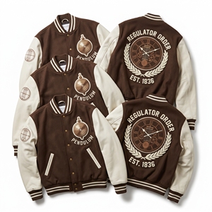 Blouson Bomber Varsity en Laine et Cuir avec Broderie Ancre et Patch Capstan Vert pour Producteurs de Vêtements - Product Image 2