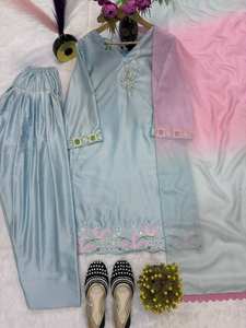 Ensemble Salwar Kameez en Soie Satinée Malaise Lourde avec Broderie et Sequins, Dupatta en Organza Tabby, Entièrement Cousu, Tenue de Cérémonie - Product Image 6