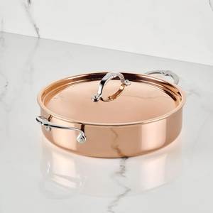 Casserole ovale haut de gamme en cuivre pur épais avec couvercle bombé pour service de table - Product Image 4