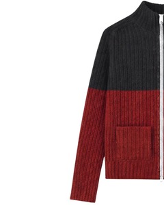 Men Two Tone Ribbed Knit Turtleneck <b>Thick</b> Long Sleeve Soft Wool/Acrylic Winter Warm Casual <b>Cardigan</b> Zipper Black Red Breathable - Product Image 5
