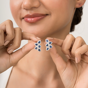 Magníficos Pendientes de Fiesta con Forma de Alas de Halo con Zafiros Azules y Diamantes, Oro Blanco Sólido de 14K, Joyería Fina - Product Image 2