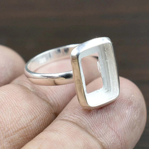 Anillo de Plata de Ley S925 con Forma Rectangular de 7-30 MM, Anillo de Copa con Bisel de Diamantes, Joyería Fina, Accesorios para Bodas, Venta al por Mayor - Product Image 2