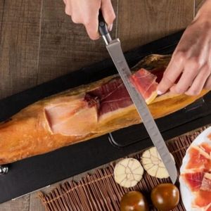 Couteaux à trancher le jambon à manche noir, à lame longue et creuse, avec lame étroite argentée et poignée à triple rivet pour la découpe de viande et le service alimentaire - Product Image 6