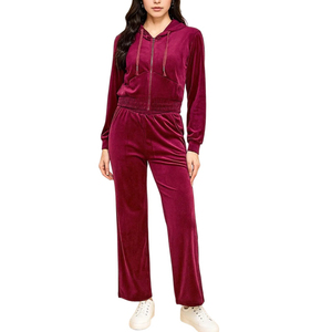 <b>Women's</b> Solid <b>Velvet</b> Two Piece Jogger Set Sport Zip Tracksuit Quick Dry Breathable Customizable Winter Spring Clothing - Product Image 3
