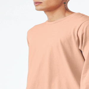 Men's <b>Peach</b> Long Sleeve <b>T</b>-<b>Shirt</b> O-Neck Casual Regular Fit Solid Color 100% Cotton Knitted Blank Design - Product Image 6