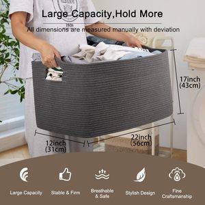 75L Eco-Friendly Modern Woven Cotton Rope <b>Storage</b> Basket 22x17x12 for <b>Drink</b>/Food Use in Living Room Bedroom Nursery - Product Image 2