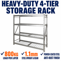 Étagère en acier à 4 niveaux avec revêtement en poudre, capacité de 800 kg par étagère, support de stockage robuste pour stockage industriel
