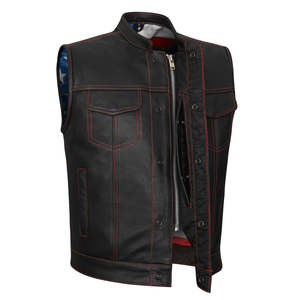 Men's <b>Black</b> Faux Leather Moto <b>Vest</b> Stand Collar Pullover Closure Plus Size Regular Fit Solid Color Outerwear - Product Image 6