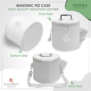 Premium Masonic Fez Cases - Imitation Leather <b>Hat</b> Display Storage Box White Daughter of ISIS Machine EMB Single Logo - Product Image 5