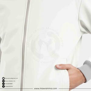 เสื้อแจ็คเก็ตบอมเบอร์สีขาวสำหรับผู้ชาย แบบลำลอง ปิดซิป สีพื้น ผ้าโพลีเอสเตอร์ ทรงปกติ คอตั้ง เสื้อกันหนาวสำหรับผู้ชาย - Product Image 4